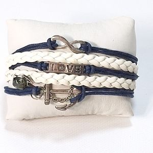 Blue White Silver Tone Nautical Love Infinite Multi Strand Unisex Bracelet